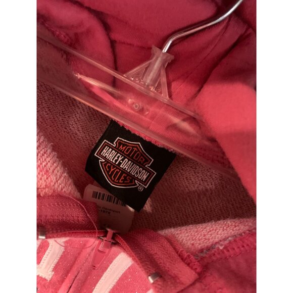 Harley Davidson Girl Size 10 12 Pink Sparkle Full Zip Jacket Coat Hooded Hoodie - Picture 3 of 4